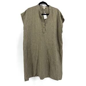 EILEEN FISHER Organic-Linen Cap-Sleeve Dress Sz Large NWT Olive Green Casual